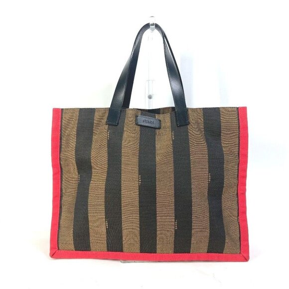 FENDI Shoulder Bag Pecan With porch Tote Bag Leather/Canvas Brown/Red - Picture 1 of 13